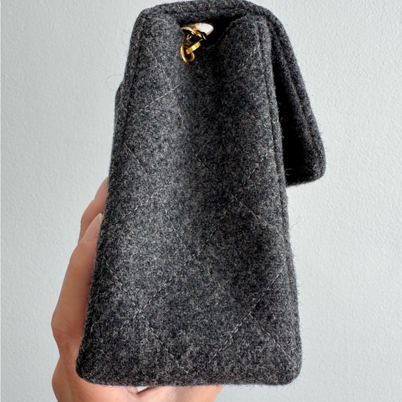Chanel Vintage Grey Wool Mini Square Flap 24k Gold Plated Hardware - Picture 5 of 16